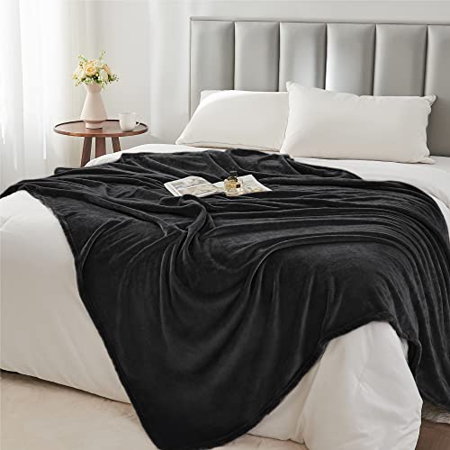 Fleece Blanket Soft Plush Twin Size Blanket Black 60"x80" (Black / Twin(60"x80"))