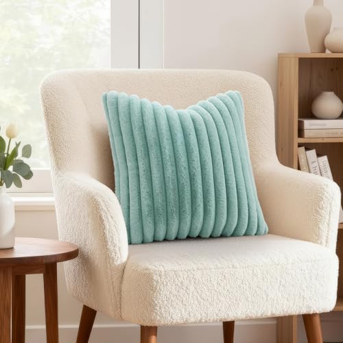 Fall Faux Fur Throw Pillow Covers 24x24 Set of 2 Aqua (Aqua / 24" x 24" (Pack of 2))