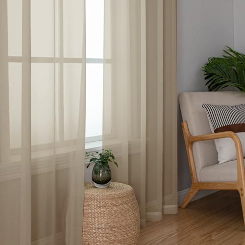 Taupe Sheer Curtains 72 Inches Long 2 Panels (Taupe / 42"W x 72"L (Pack of 2))