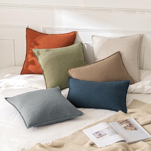 Decorative Linen Pillow Covers 18x18 Inch Light Olive Green (Light Olive Green / 18" x 18" (Pack of 2))