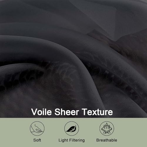 Sheer Curtains (Black / 42"W x 50"L (Pack of 2))