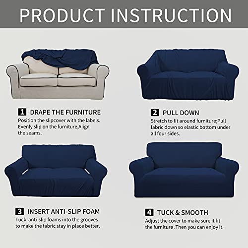 Stretch Couch Covers for Sofa Washable Large Navy (Large Sofa / Navy)