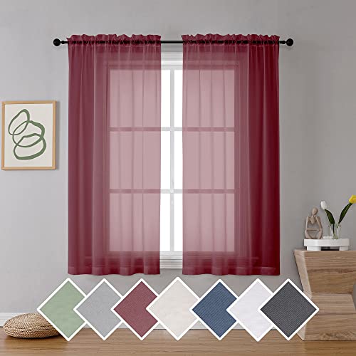 Burgundy Sheer Curtains 63 inch Length 2 Panels Set for Christmas (Burgundy / 42"W x 63"L (Pack of 2))