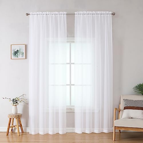 White Sheer Curtains 78 inches Long 2 Panels Set (White / 42"W x 78"L (Pack of 2))