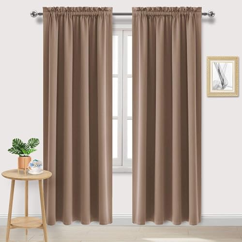 Wide Blackout Curtains for Bedroom Living Room 70 x 84 Inch Long Khaki (Khaki / 70"W x 84"L (Pack of 2))