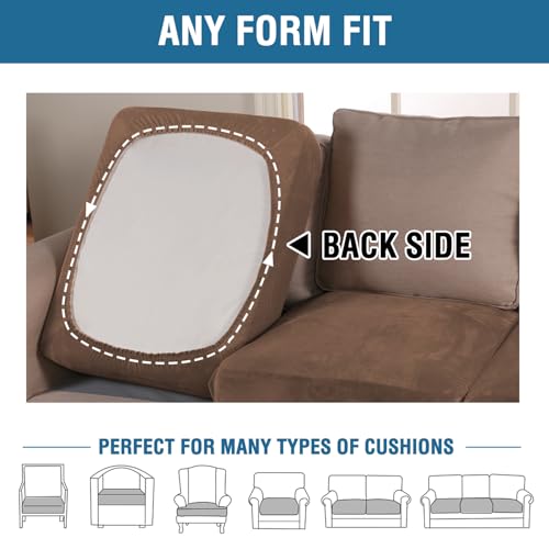 Velvet Stretch Couch Cushion Cover Plush Cushion Slipcover for Loveseat Cushion Furniture Protector Seat Cushion Sofa Cover (Caramel Cafe / 2 Cushion Loveseat)