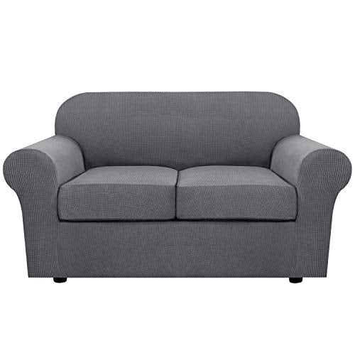 3 Piece Stretch Sofa Covers for 2 Cushion Loveseat Couch Covers for Living Room Furniture Cover (Medium / Grey)