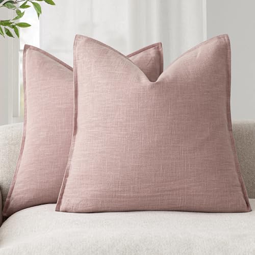 Linen Solid Decorative Throw Pillow Covers 26x26 Inch Rose Pink (26" x 26" (Pack of 2) / Blush)