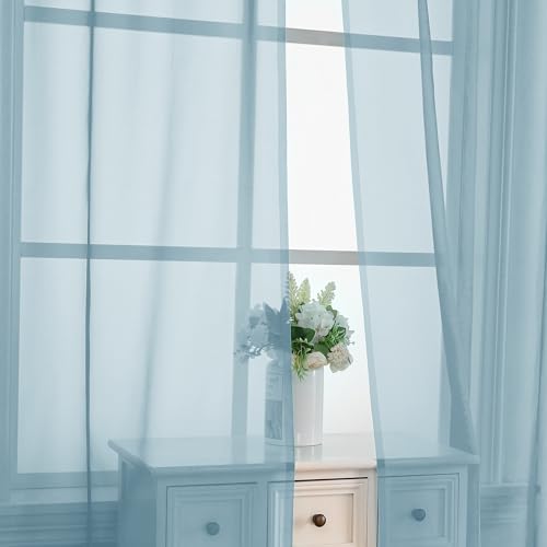 Sky Blue Sheer Curtains 84 Inches Long 2 Panels (Sky Blue / 42"W x 84"L (Pack of 2))