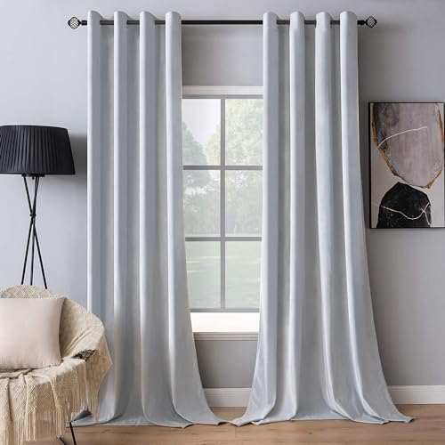 Velvet Curtains Greyish White 52 x 84 Inch Length Set of 2 (Greyish White / 52"W x 84"L (Pack of 2))