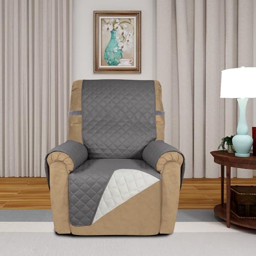 Reversible Recliner Chair Covers Couch Covers for Dogs (Small Recliner / Gray/Ivory)
