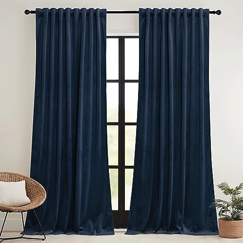 Velvet Curtains 102 inches Long (Navy Blue / 52"W x 102"L (Pack of 2))