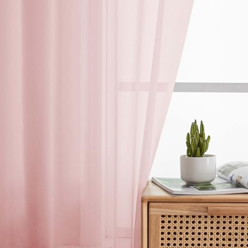 Blush Sheer Curtains for Bedroom Living Room 45 Inch Length 2 Panels (Blush / 42"W x 45"L (Pack of 2))