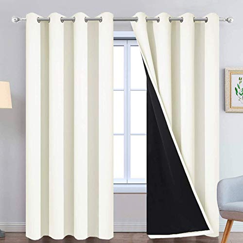 Cream 100% Blackout Curtains 96 Inches Long for Bedroom 52" Wide (52"W x 96"L (Pack of 2) / Cream)
