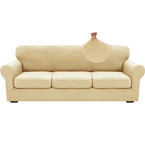 4 Piece Stretch X (91"-110"(3 Cushions) / Beige)