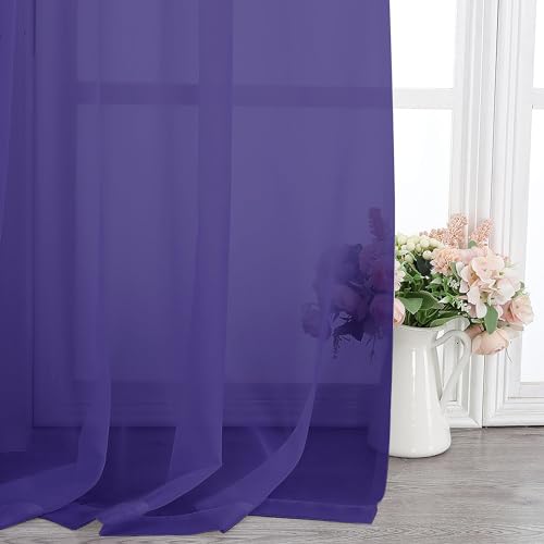 Purple Sheer Curtains 84 Inches Long for Living Room (Purple / 42"W x 84"L (Pack of 2))