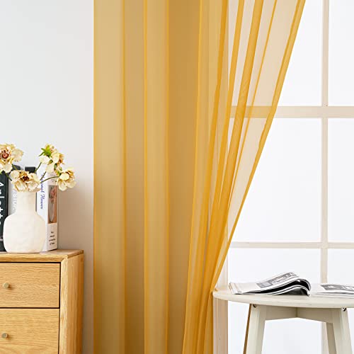 2 Panels Fall Sheer Curtains for Living Room 54X96 Inch Gold (Gold / 54"W x 96"L (Pack of 2))