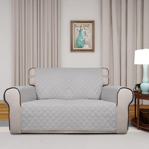 Reversible Quilted Couch Covers for Dogs Loveseat Sofa Cover 46.5” (Medium / Light Gray/Light Gray)