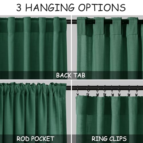 Dark Green Linen Curtains for Living Room 63 Inches Long 2 Panel Set Light Filtering Linen Drapes for Kitchen Windows Rod Pocket Back Tab Short See Through Curtain Country Farmhouse Decor 52x63 (52"W x 63"L (Pack of 2) / Dark Green)