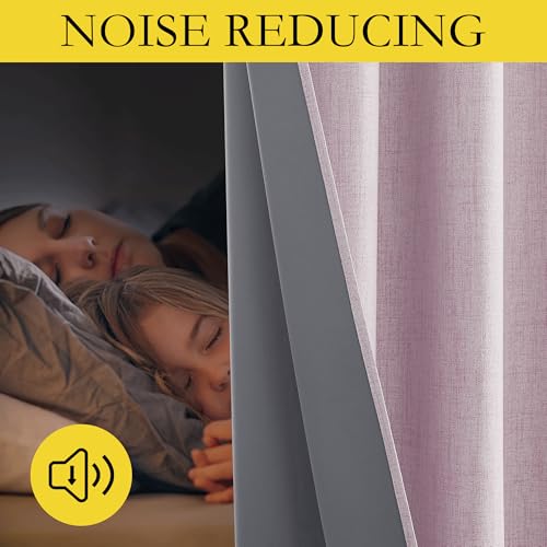 Pink Vintage Linen 100% Blackout Curtains for Living Room (62"W x 95"L (Pack of 2) / Pink)
