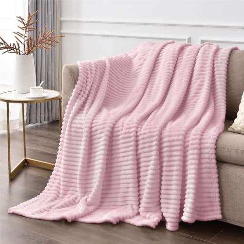 Ribbed Cherry Blossom Fleece Throw Blanket for Couch (Cherry Blossom / Throw(50"x60"))