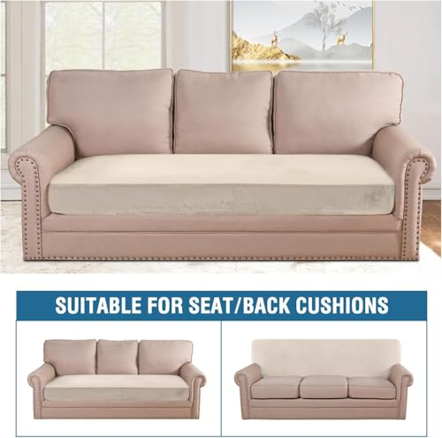 Velvet Stretch Individual Couch Cushion Cover Plush Cushion Slipcover for Loveseat Sofa Cushion Furniture Protector Seat Cushion Sofa Cover (Ivory / 1 Cushion Sofa)