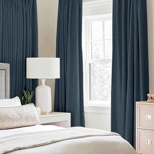 100% Blackout Linen Curtains for Bedroom 52x54 Inches Navy (Navy / 52"W x 54"L (Pack of 2))