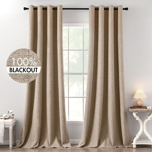 100% Blackout Linen Curtains for Bedroom 52x120 Inches Copper Brown (Copper Brown / 52"W x 120"L (Pack of 2))