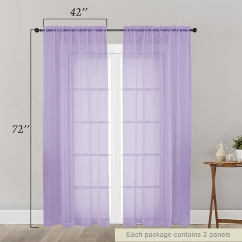 Lavender Sheer Curtain for Bedroom Living Room 72 Inches Long 2 Panels Set (Lavender / 42"W x 72"L (Pack of 2))