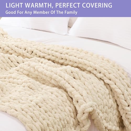 Chunky Knit Throw Blanket for Couch (Beige / 40"x60" (Medium Size Throw）)