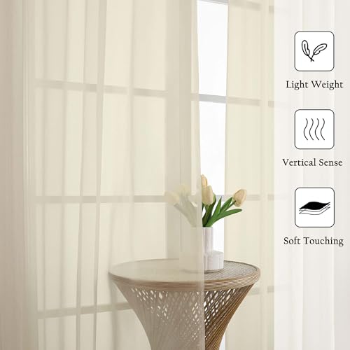 Cream Sheer Curtains 96 Inches Long 2 Panels Set (Cream / 59"W x 96"L (Pack of 2))