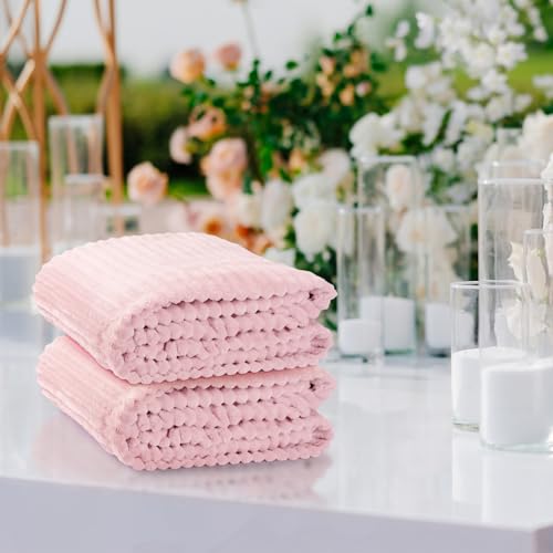 12 Pcs Flannel Blankets Bulk (Light Pink)