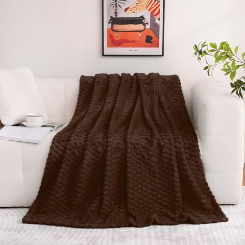 Brown Throw Blanket 50"×60" inches Fuzzy 3D Jacquard Decorative (Brown / 50"×60”)