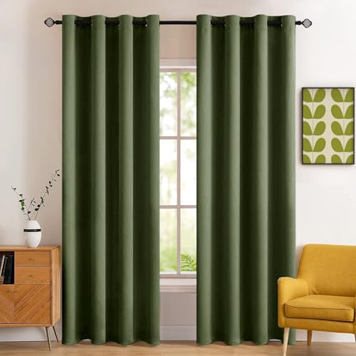 Olive Blackout Bedroom Curtains Drapes 84 Inch Long 52"x84" (Olive / 52"W x 84"L (Pack of 2))