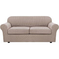 3 Piece Stretch Sofa Covers for 2 Cushion Sofa Couch Covers for Living Room Furniture Cover (Medium-XL / Sand)