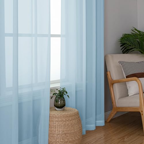 Sky Blue Sheer Curtains 72 Inches Length 2 Panels (Sky Blue / 40"W x 72"L (Pack of 2))