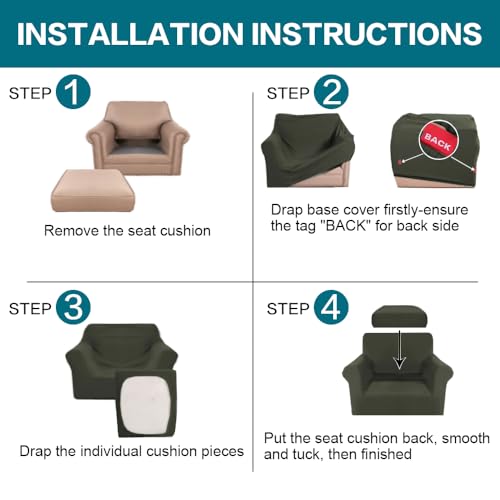 2 Piece Chair Covers Armchair Slipcovers for Living Room Armchair Sofa Cover with Individual Cushion Covers Feature Jacquard Fabric (Armchair (1 Cushion) / Olive)