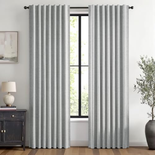 100% Blackout Linen Curtains for Bedroom 42 x 90 Inch Grey 2 Panels (Grey / 42"W x 90"L (Pack of 2))