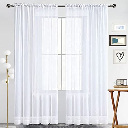 Basic Rod Pocket Sheer Voile Window Curtain Panels White 1 Pair 2 Panels 52 Width 72 Inch Long for Kitchen Bedroom Children Living Room Yard (White / 52"W x 72"L (Pack of 2))