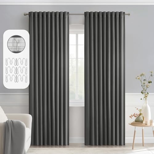 Grey Back Tab Blackout Curtains 52x72 Inches Long 2 Panels Set (Grey / 52"W x 72"L (Pack of 2))