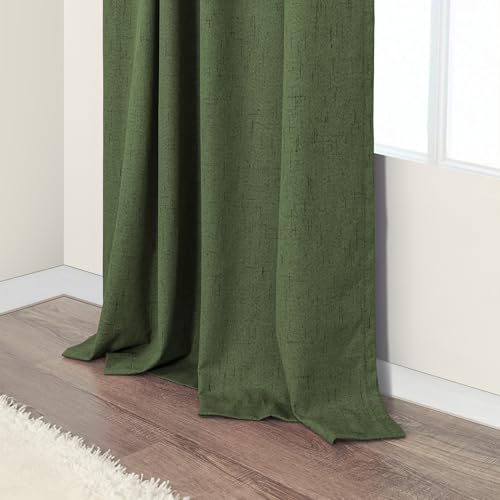 Olive Green Blackout Curtains 63 Inch Length 2 Panel for Boys Bedroom Kids Nursery Decorative Linen Room Darkening Grass Forest Green Curtains Sound Draft Cold Heat Light Blocking Retro Vintage (Olive Green / 52"W x 63"L (Pack of 2))