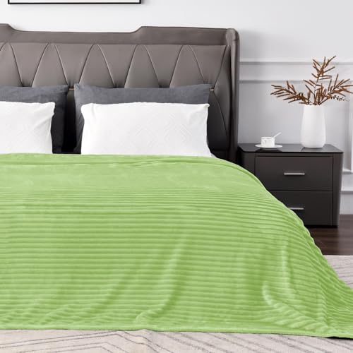 3D Ribbed Jacquard Green King Size Blankets for Bed (Grass / King(108"x90"))