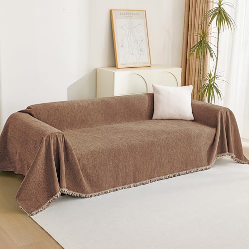Loveseat Cover Camel Couch Cover Sectional Couch Covers for 2 Cushion Couch Sofa Thick Universal Chenille Sofa Cover with Tassel Durable Furniture Protector for Dogs 91" x 118" (91" x 118" / Tassels Edge-camel)
