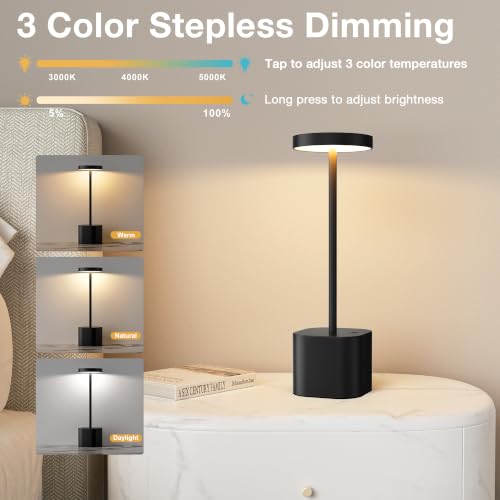 Cordless Rechargeable Table Lamp (Black / 2 Pack-Square Base)