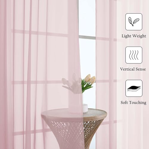 Blush Pink Sheer Curtains 96 Inches Long 2 Panels Set (Blush Pink / 59"W x 96"L (Pack of 2))