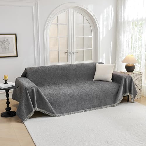 Couch Cover Sofa Covers Couch Covers for 3 Cushion Couch Sofa Pet Friendly (91" x 134" / Dark Grey)