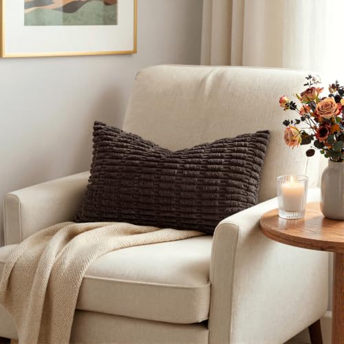 Lumbar Corduroy Decorative Throw Pillow Covers 12x20 Dark Brown (Dark Brown / 20" x 12" (Pack of 2))