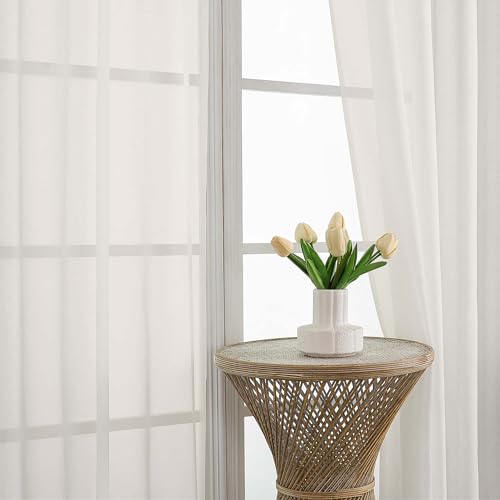 Ivory Sheer Curtains 120 Inch Long 2 Panels for Living Room 59" Wide (Ivory / 59"W x 120"L (Pack of 2))