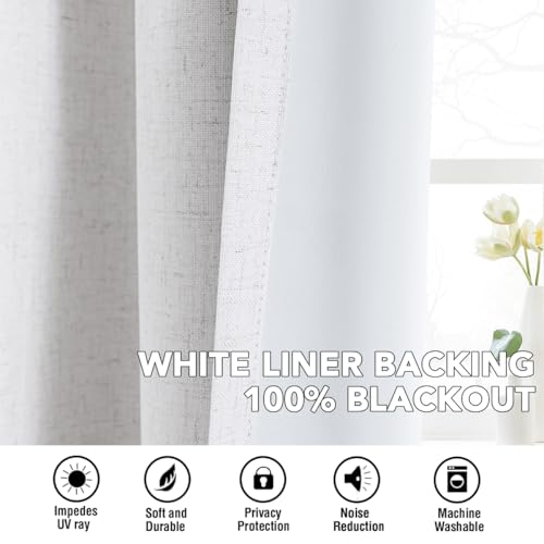 100% Blackout Linen Curtains 63" L 2 Panels Heathered White (Heathered White / 52"W x 63"L (Pack of 2))