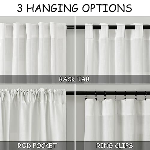 Solid Off White Curtains 96 Inches Long 2 Panels Back Tab Sheer Linen Curtain Modern Farmhouse Coastal Decor White Cotton Textured Gauze Curtains for Patio Sliding Door Office Bedroom (52"W x 96"L (Pack of 2) / Off White)